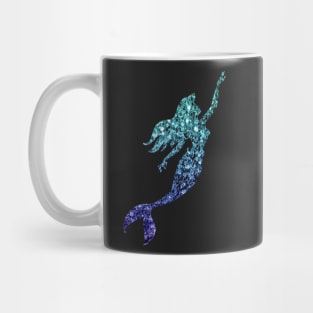 Teal and Blue Ombre Faux Glitter Mermaid Silhouette Mug